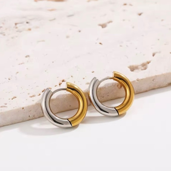 Gold and Silver Hoop Earrings - Picture 2 of 5